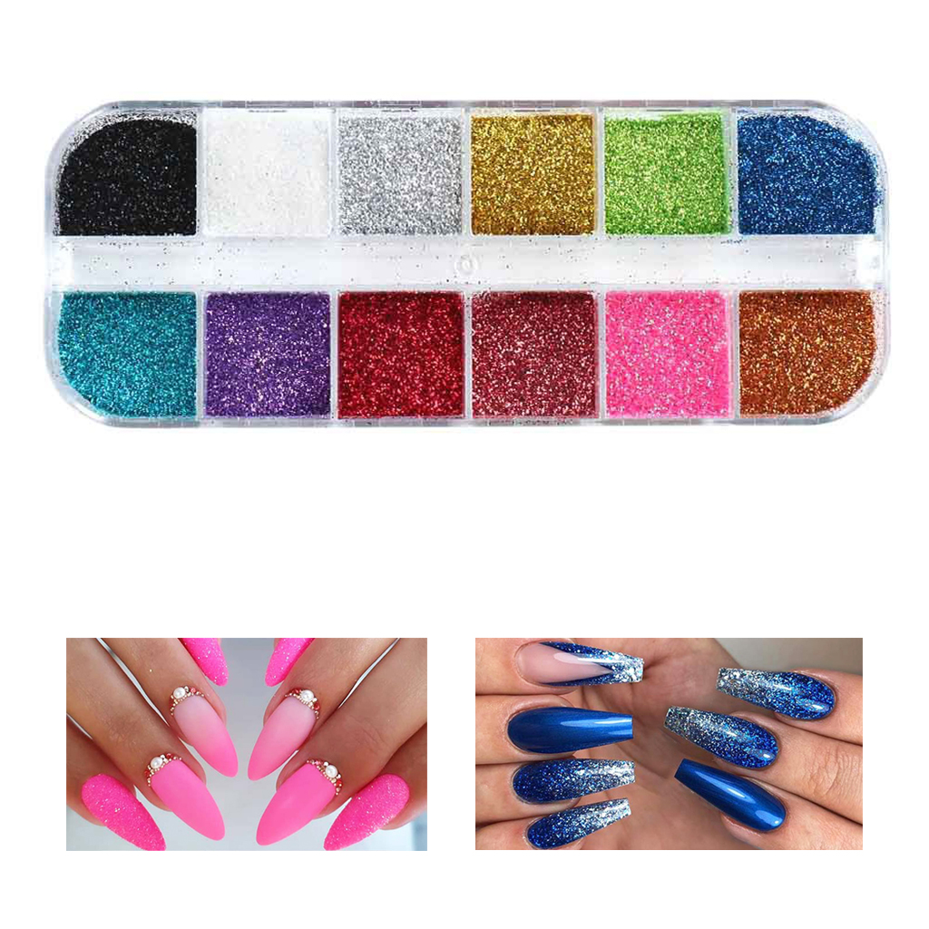 Retro 12 Grid Powder Nail Glitters for Decoration DIY Accessories UV Gel Nail Foils Nail Art Colored Acrylic Nail Powder