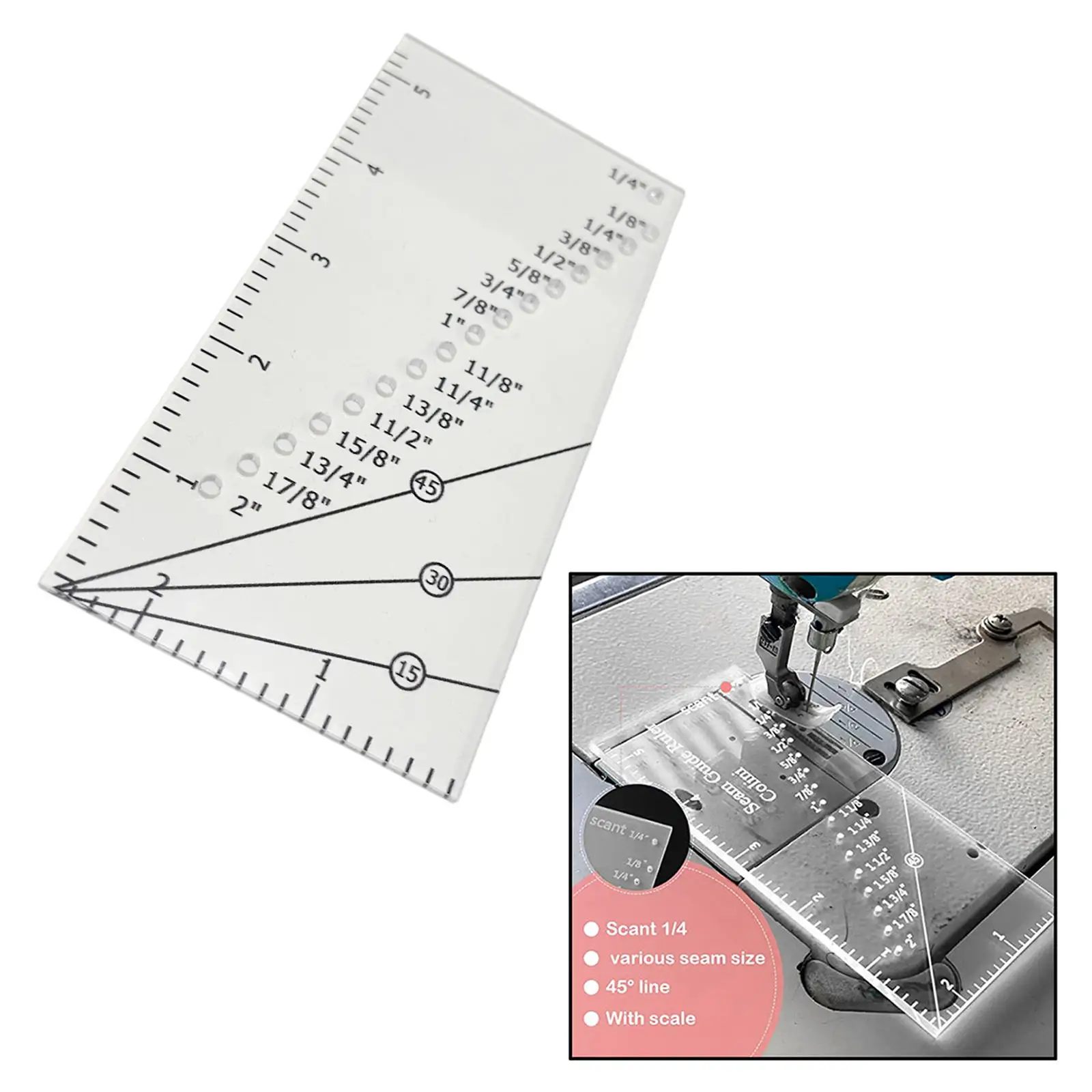 Quilting Seam Guide Ruler Tool Circle Triangles Supplies Handmade Measuring