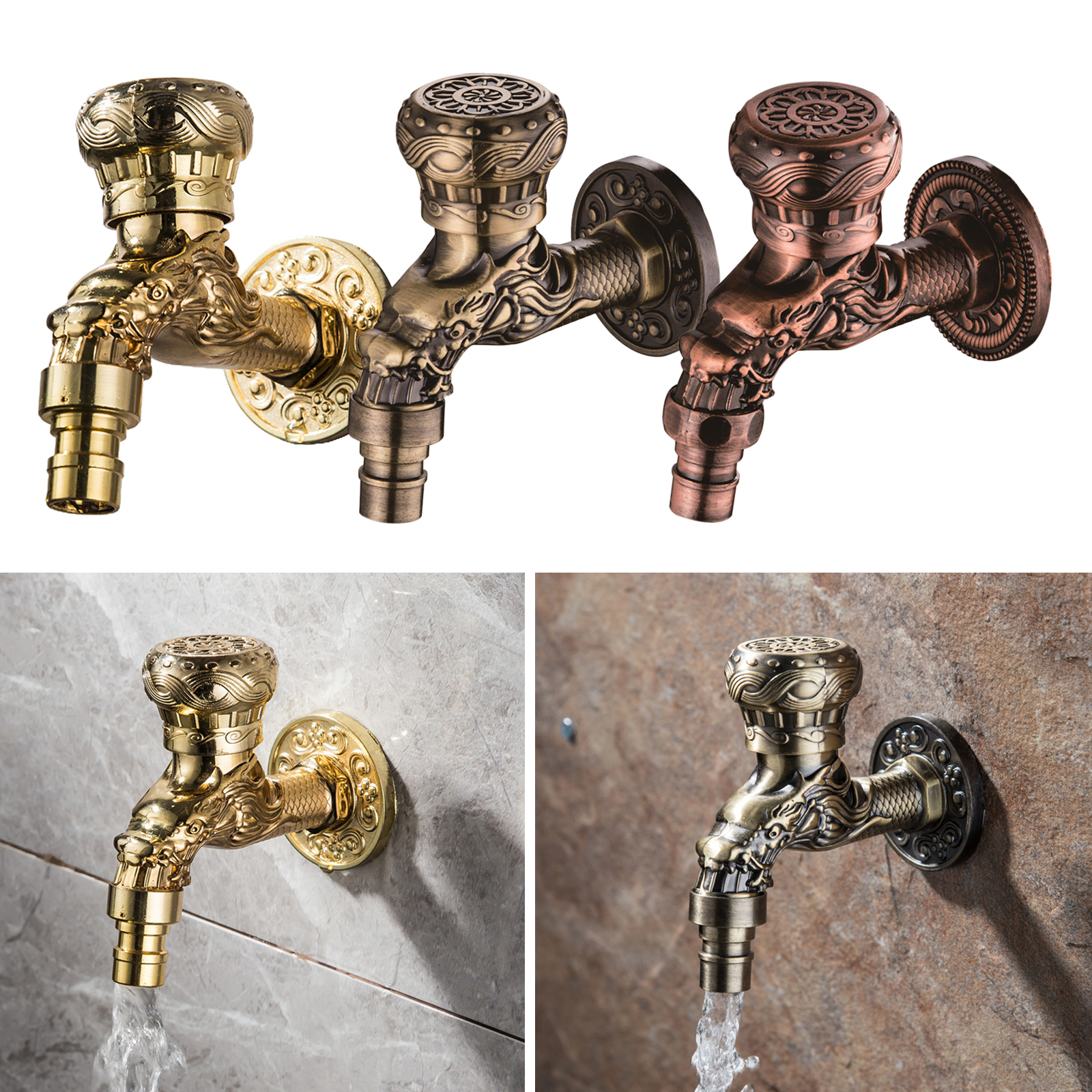 Wall Mounted Water Tap Bibcock Zinc Alloy Retro Faucet Decor Indoor Outdoor Garden Faucet Washing Machine Mop Sink Bibcock