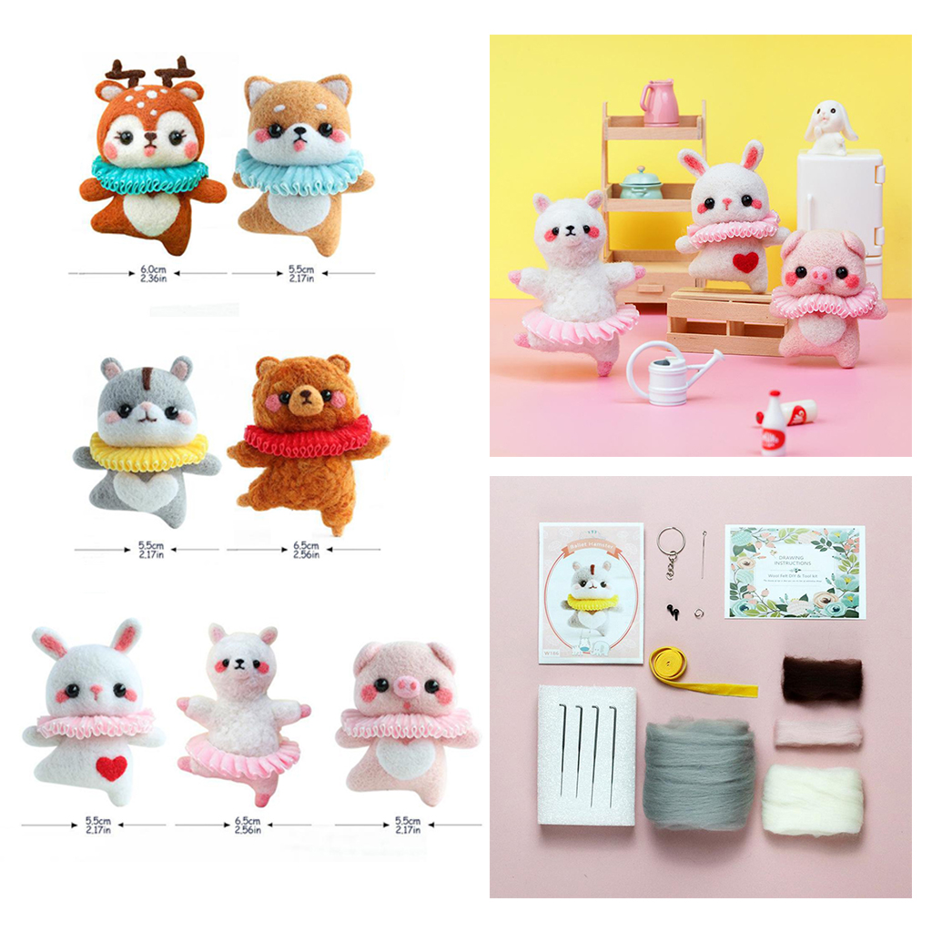 Wool Felting Needle Kitting DIY Cute Animal Dog Pig Rabbit Wool Felting Package Non-Finished Handmade Needle Felting Supplies