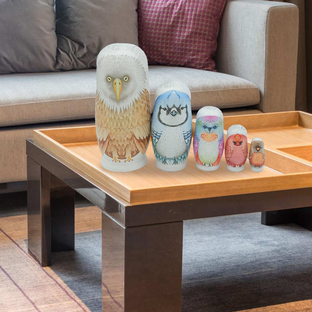 Owl Matryoshka Set Wooden Russian Nesting Dolls Home Decor Birthday Gift