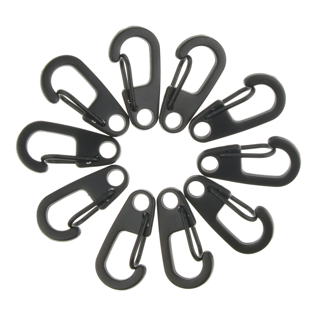 10 Pcs Carabiner Keychain Clip Hiking Buckle Mini Spring Clasps Hooks Black 