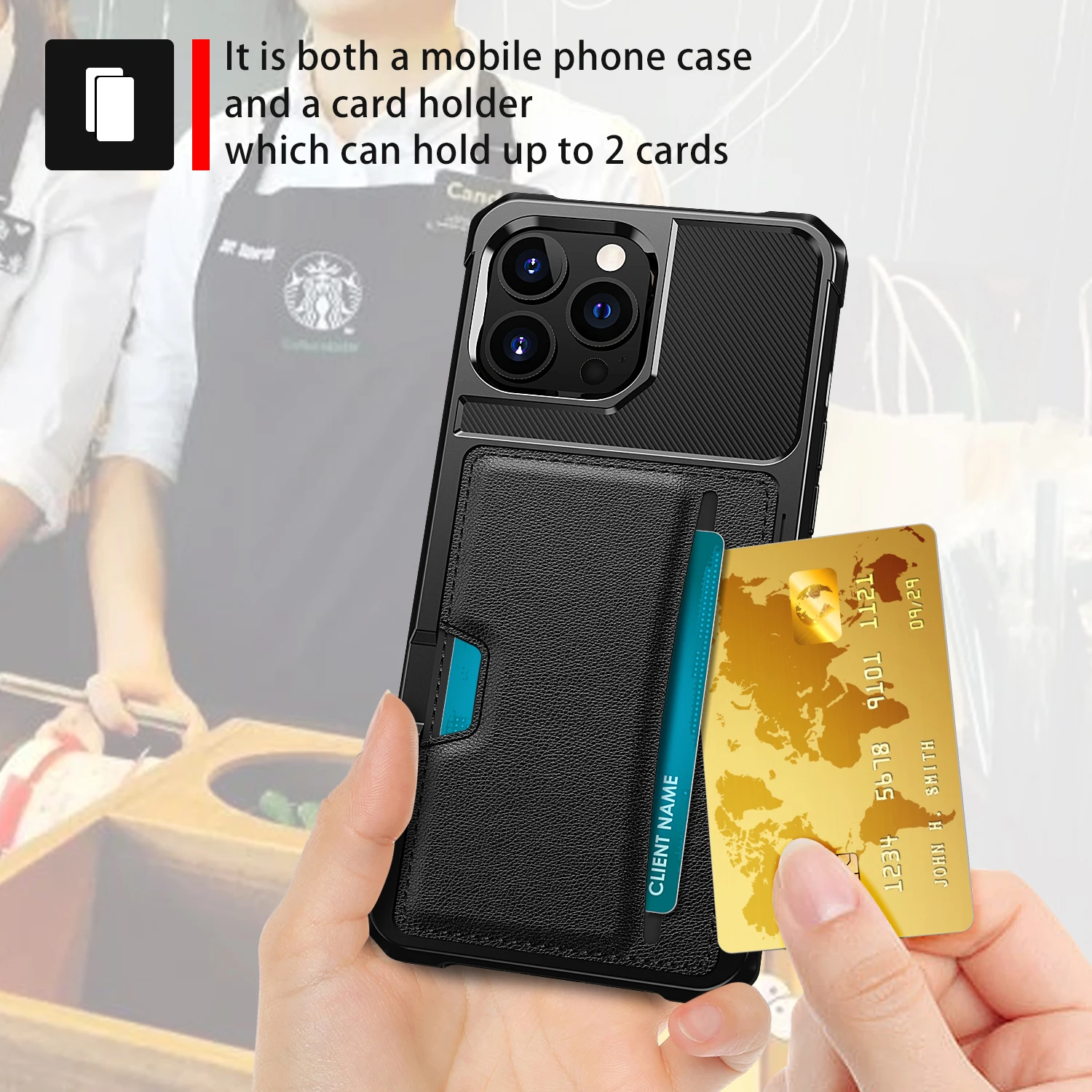 Business Look Shockproof Card Holder Case for iPhone