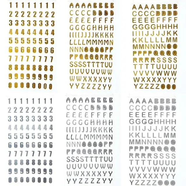 6 Sheets 3mm Bling Alphabet Letters Number Stickers for Resin Casting  Decoration DIY Crafts Scrapbook Golden/Silvery