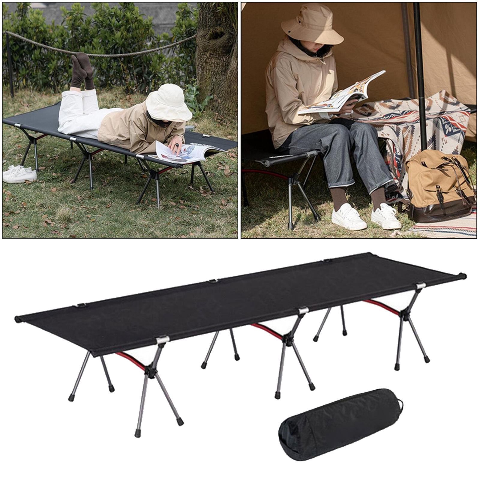 Folding Camping Bed Outdoor Backpacking Sleeping Cot Support Up to 330lbs Foldable Bed for Hiking Travel Beach Sleep Bed