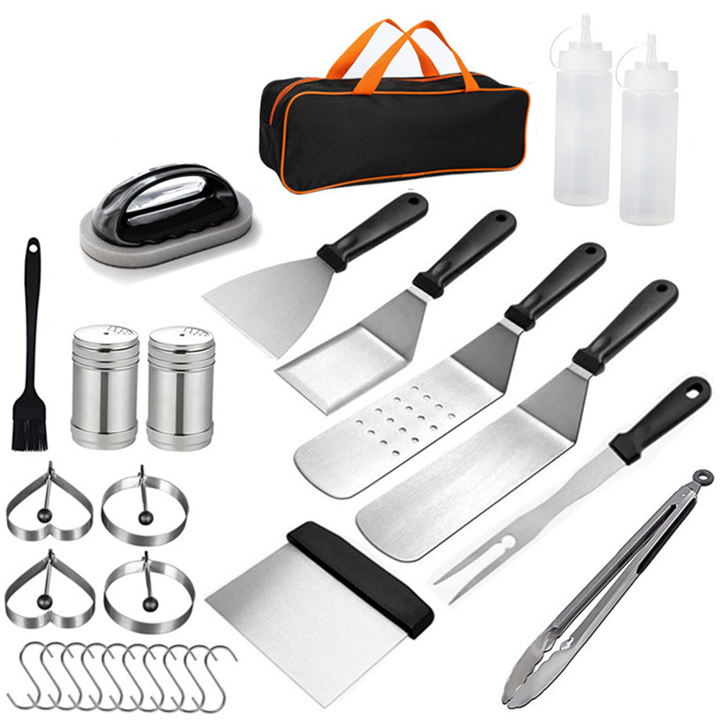 15Pcs Heavy Duty Stainless Steel BBQ Tools Set Premium Grill Accessories Set for Barbecue Gadget Spatula Tong Fork Scraper