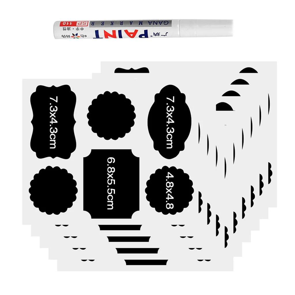 60 Stickers / Pack of Blackboard Stickers with 1 Piece of White Chalk Marker for