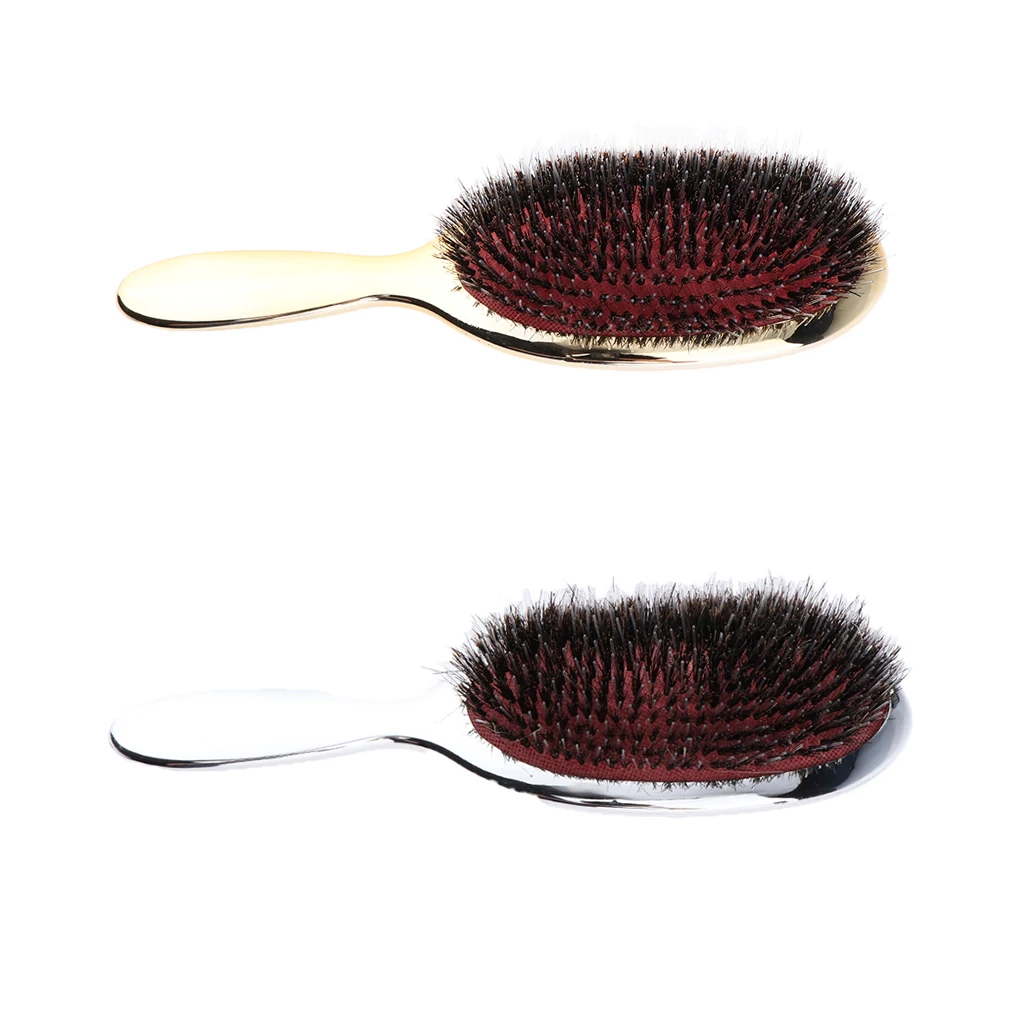Boar Bristle Hair Brush Antistatic Wavy Curly Style Care Beauty Comb - Sliver, as described