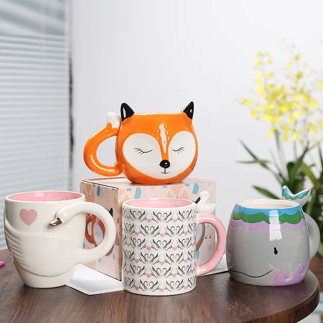 3D Cartoon Retro Creative Nordic Long Eyelash Fox Ceramic Coffee Milk Mug  Gift Cup Office Mug Home Water Cups