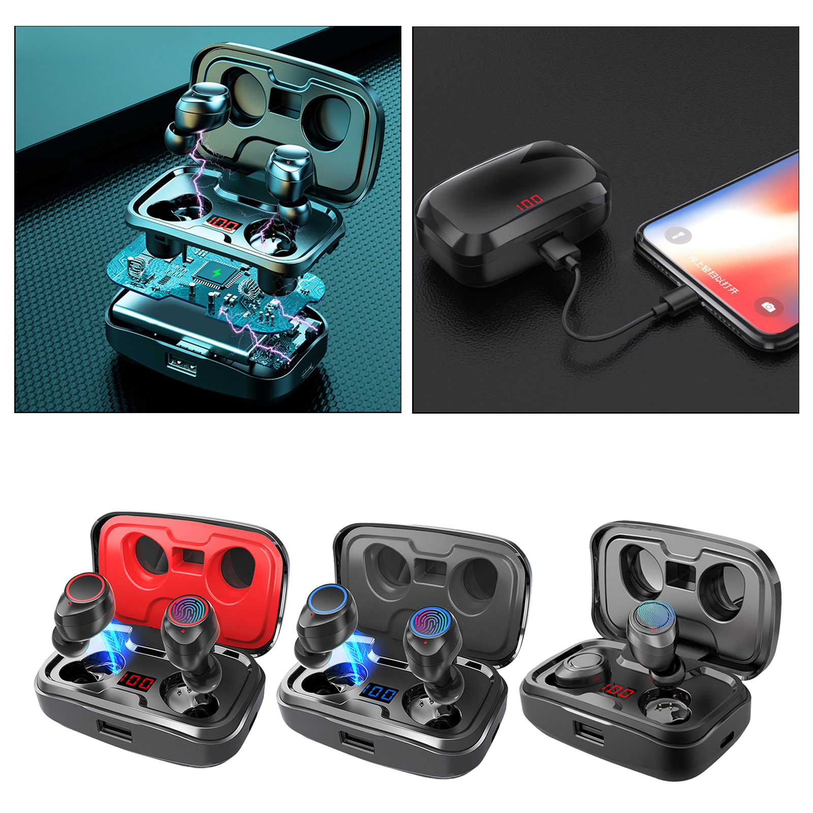 Waterproof Bluetooth TWS Earbuds Headphone Headsets Earphones 3500mAh w/Mic