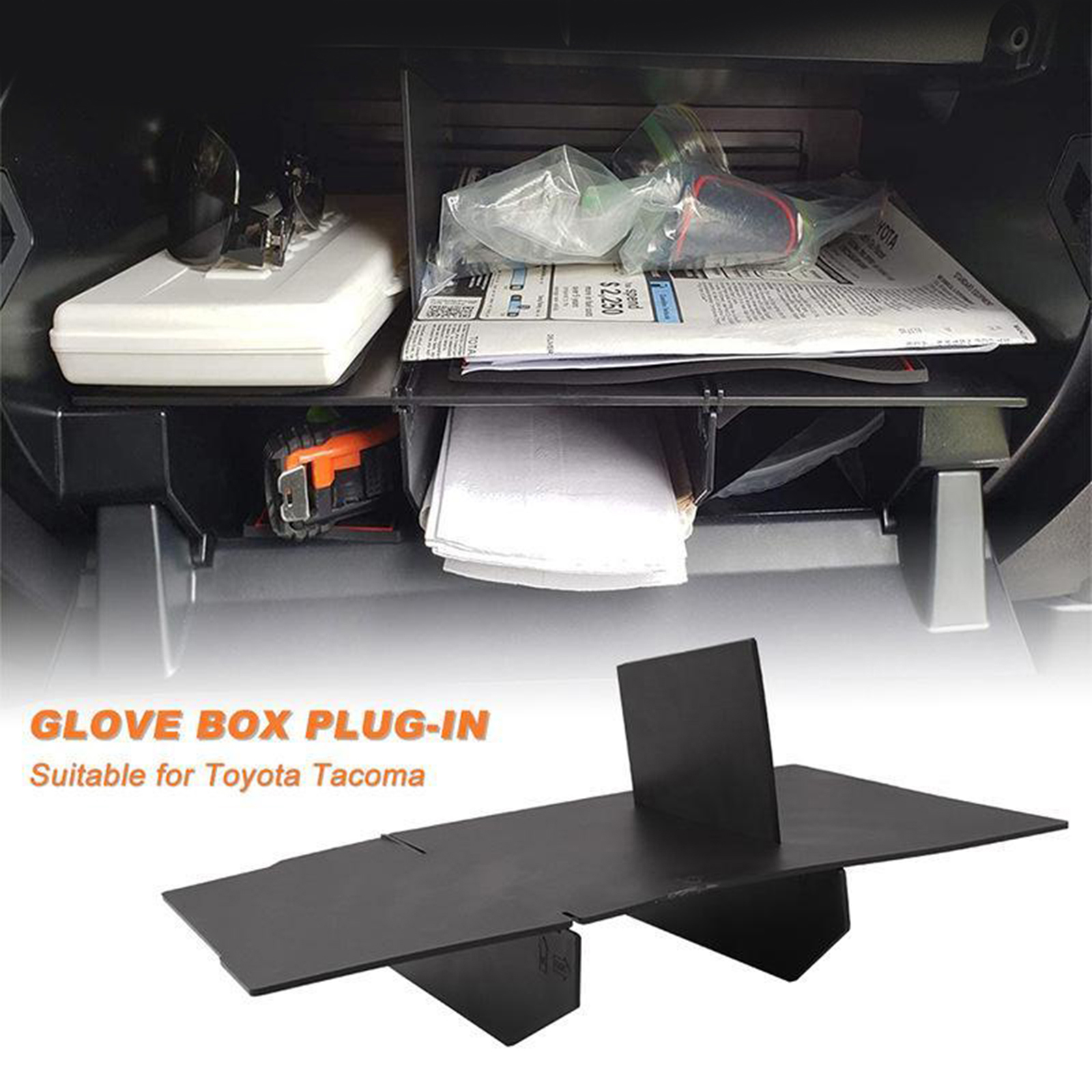 15" Black 384MM Glove Box Insert ABS Organizer Partition for   2016-2021