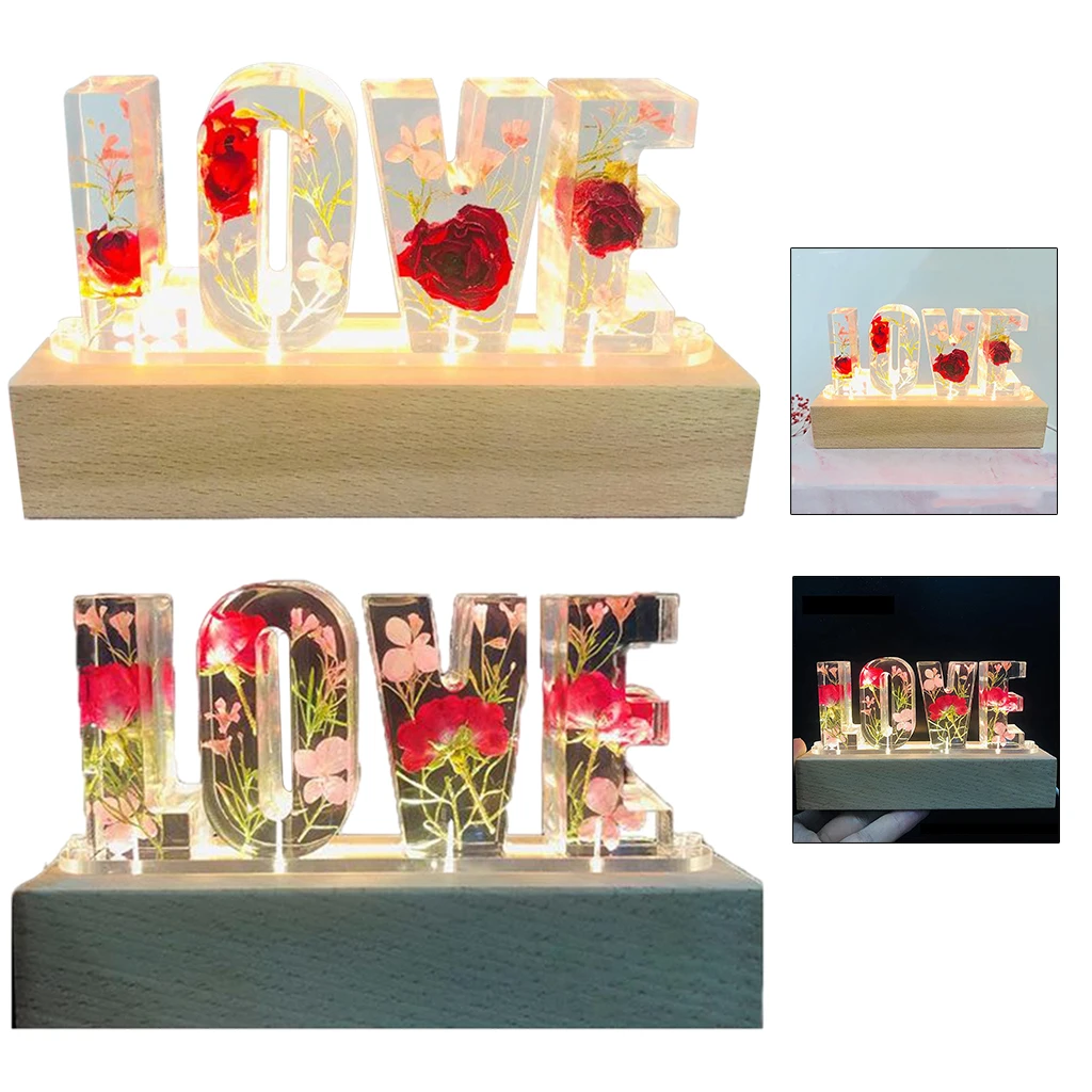 Eternal Flower USB Power Led Night Light LOVE Letter LED Dried Floral Rose Lamp Lover Wife Girlfriend Gift