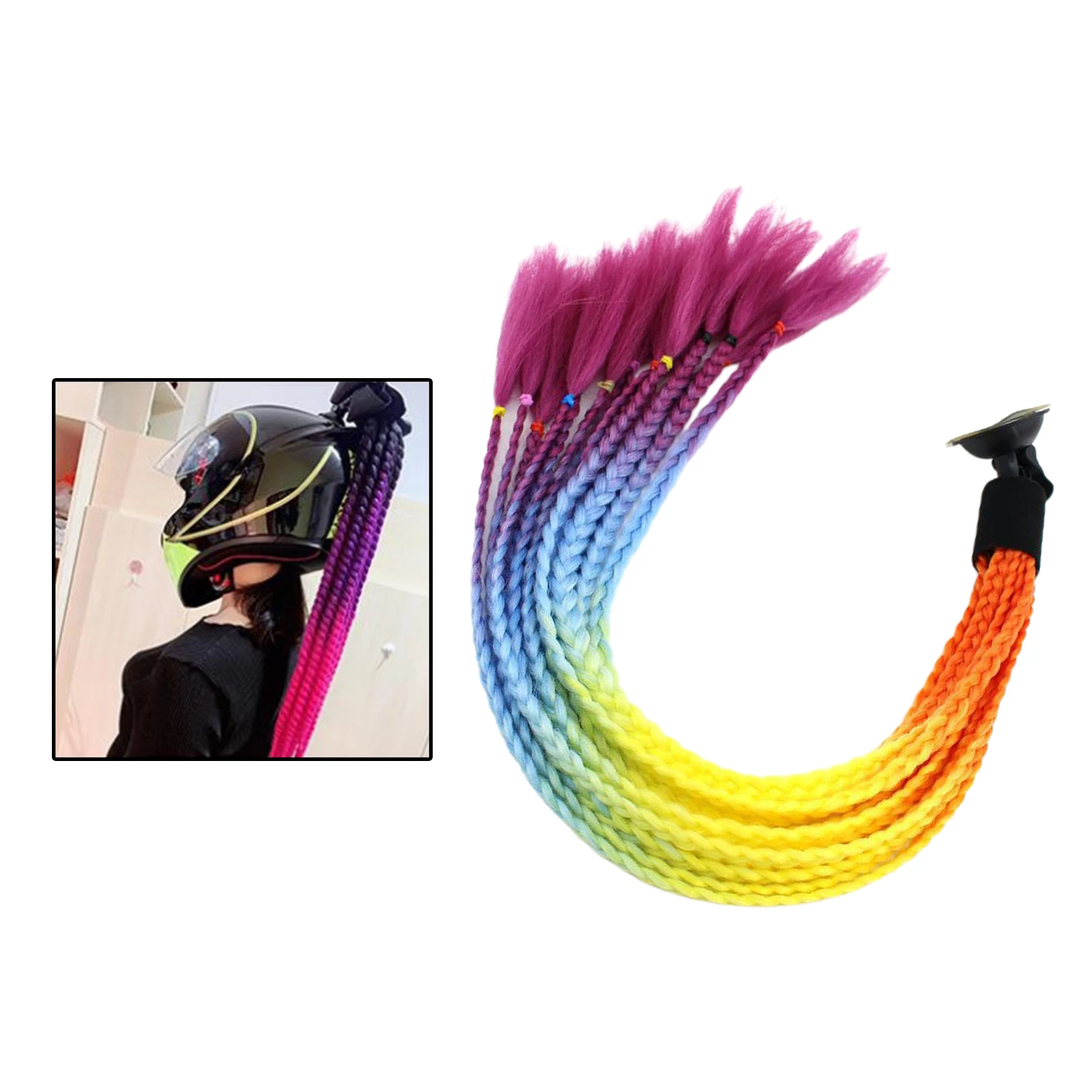 Womens Mens Helmet Twist Braids Motorcycle Ponytail Dirty Gradient Ramp Hair Punk Biker Helmet Decoration 55cm