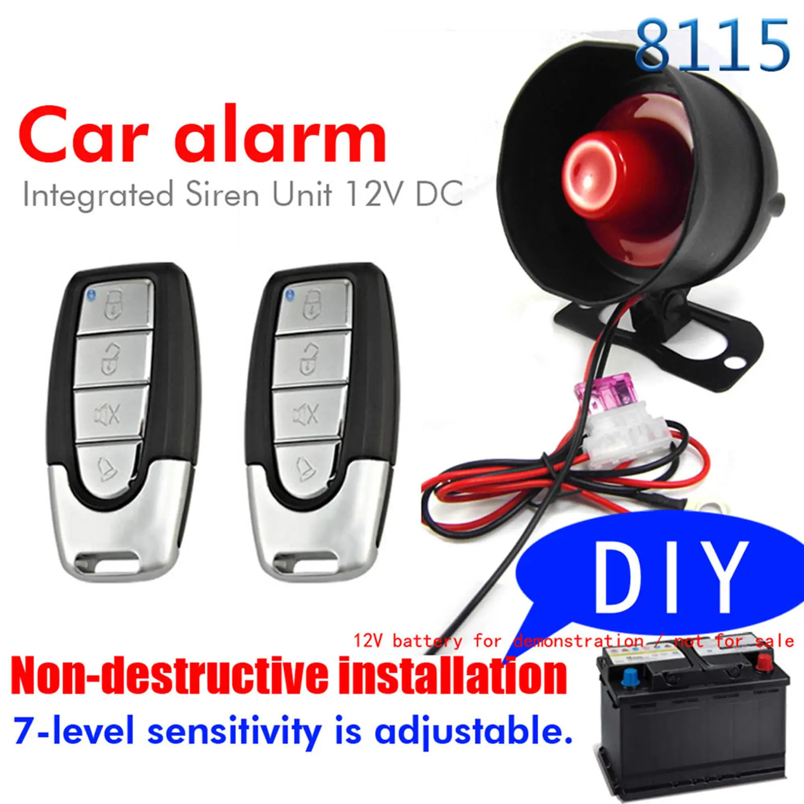Car Vehicle Alarm Protection Security System With 2 Button Remote Control High reliability and quality burgular system