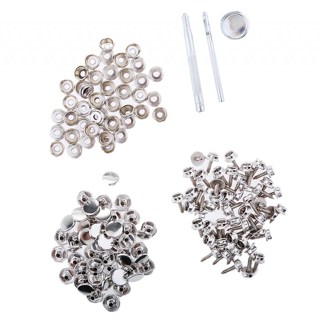 153x 15mm Fastener Snap Cover Button Socket Press Stud Screw Kit with Tools