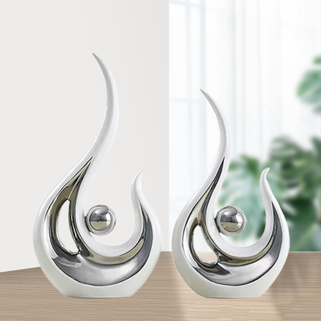 2 Pieces Modern Abstract Sculpture Statue Office Home Decor Tabletop Ornament Ceramic Figures