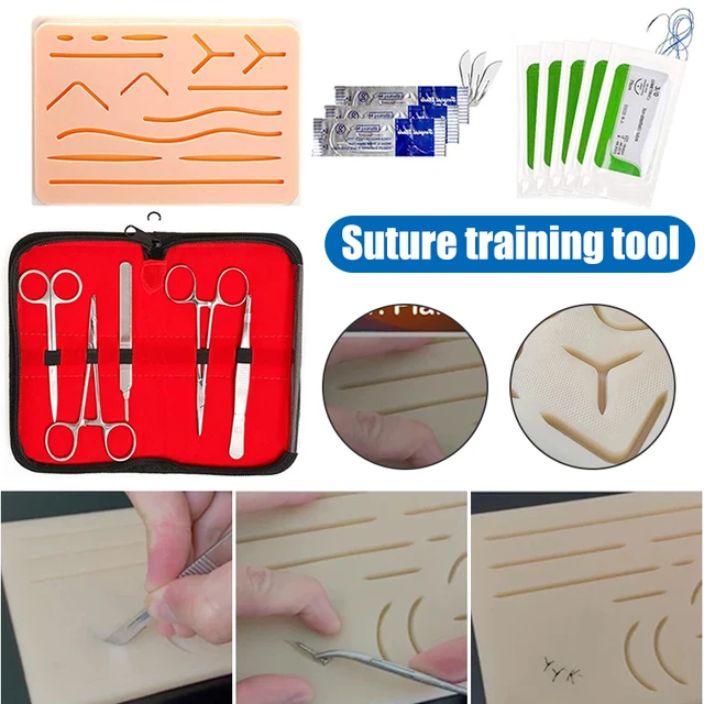  Prospect Online Kit de práctica de sutura, kit de cirugía, kit  incluye almohadilla de sutura de silicona con heridas precortadas, kit  quirúrgico, hilo de sutura y aguja, kit de práctica de