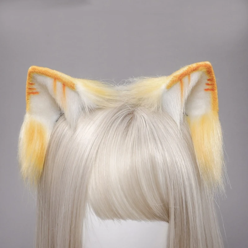 holidays costumes Realistic Faux Fur Orange Kitten Ears Headband Animal Kawaii Plush Hair Clips Anime Cosplay Halloween Costume Lolita E56F morticia addams costume