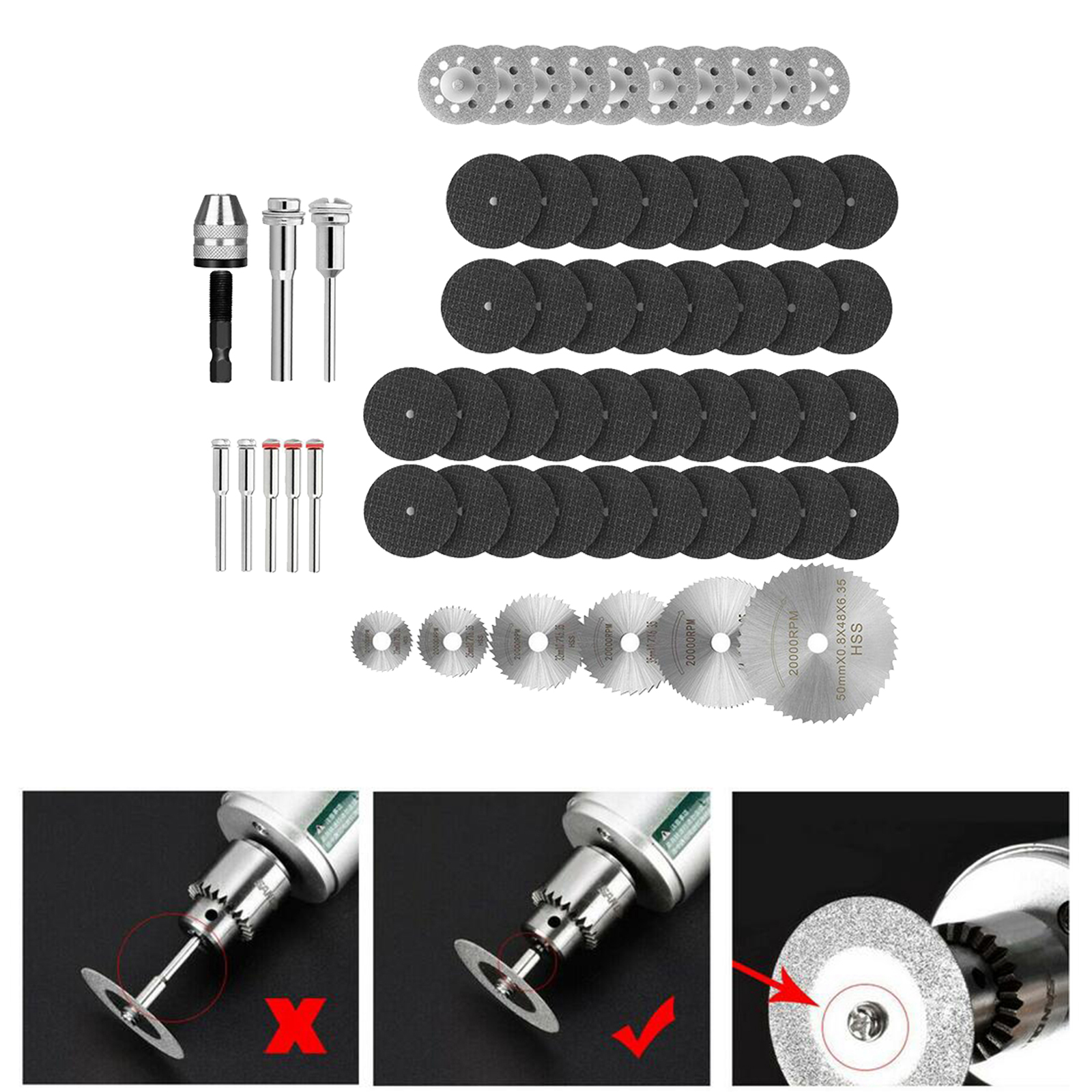 Diamond Cutting Wheel (22/25/32/35/44/50mm) with Mandrel And HSS Saw Blade