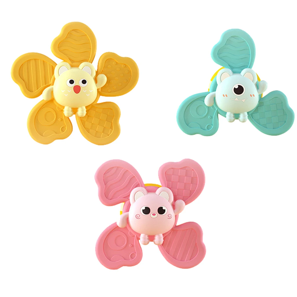 3x Funny Baby Bath Toys Suction Cup Top Spin Spinning Top Toy Age 0-3 Years