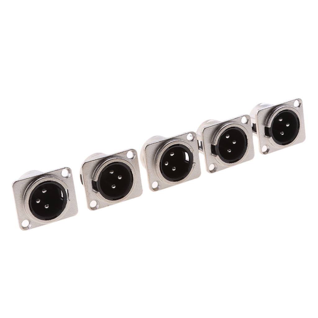 5pcs XLR 3 Pin Male Mic Panel Mount Solder Connector Adapter