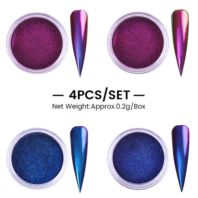 evpct 2Pcs Black Purple Metallic Mirror Effect Chrome Nail Powder Kit for  Nails Polish Rainbow Holographic Iridescent Chameleon Neon Nail Pigment