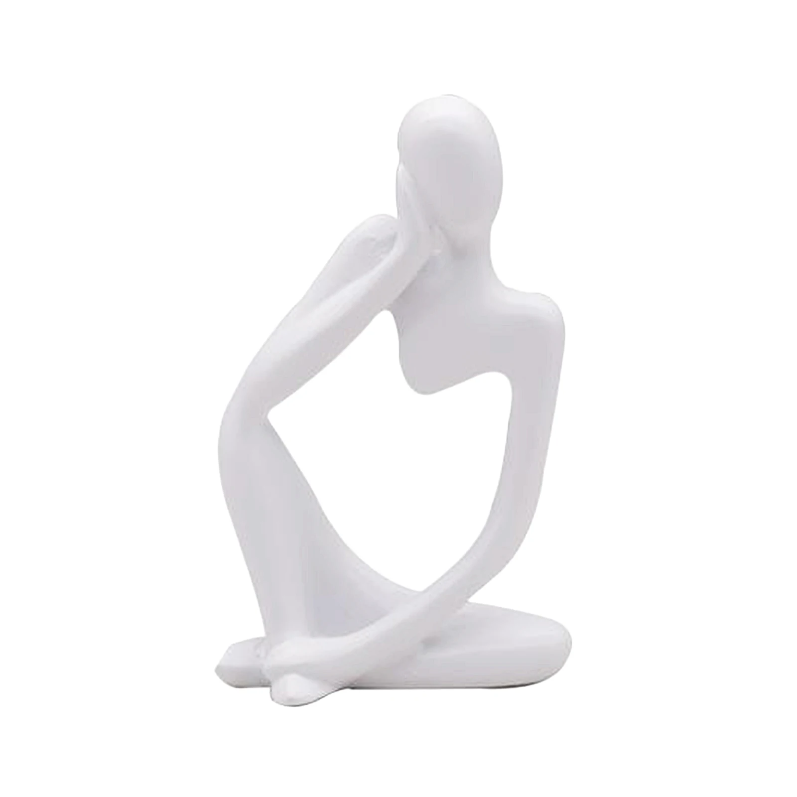 Thinker Sculpture Figurine Home Statues Modern Bookcase Decor White Left