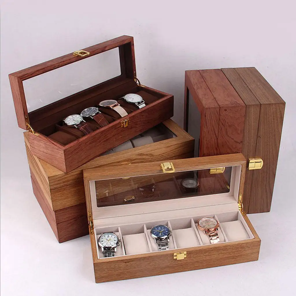 6 Slots Wooden Watch Display Case Jewelry Bracelet Storage Organiser Box Gift for Men Women