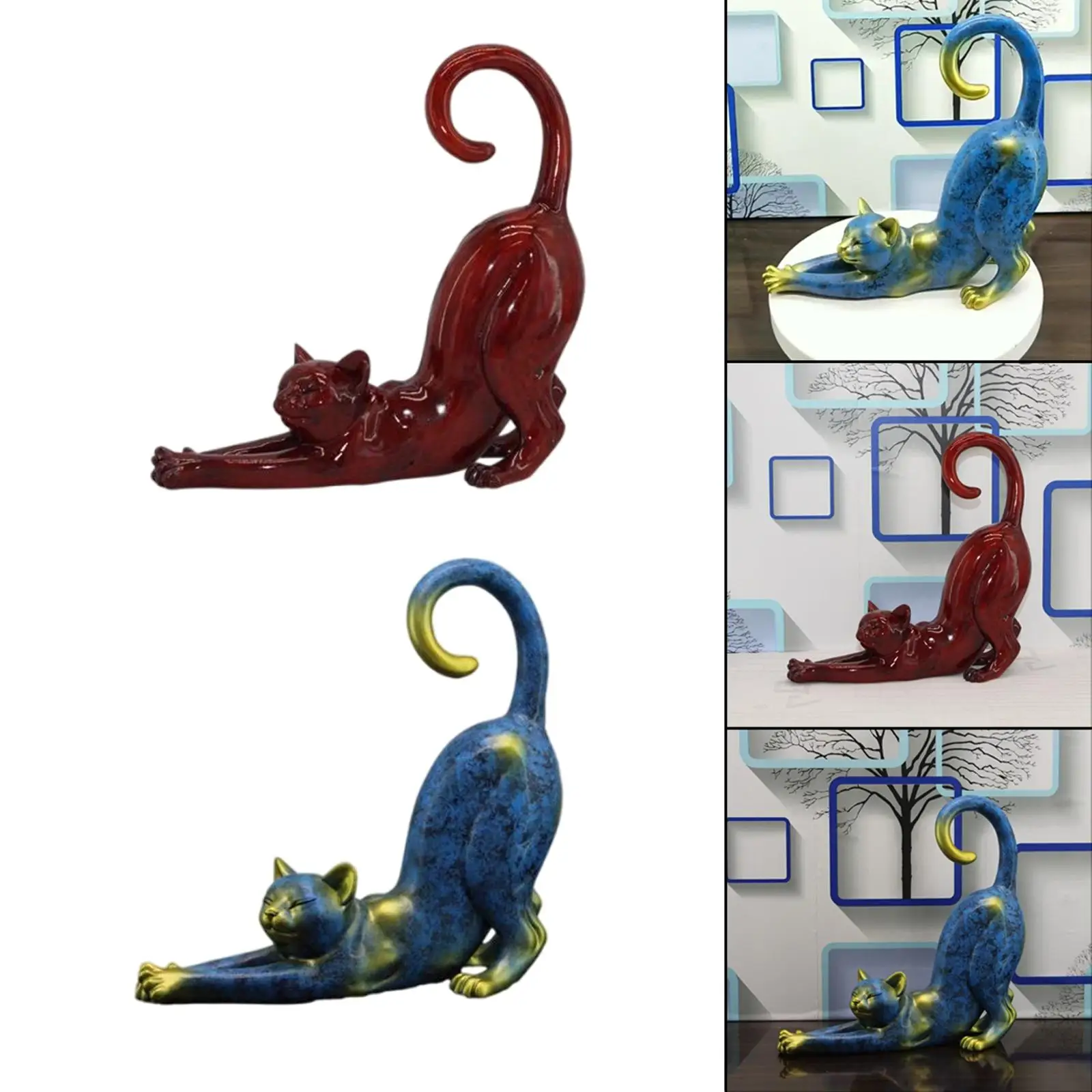 Set of 2 Resin Cat Figurine Simulated Bedroom Office Wedding Decor Gifts