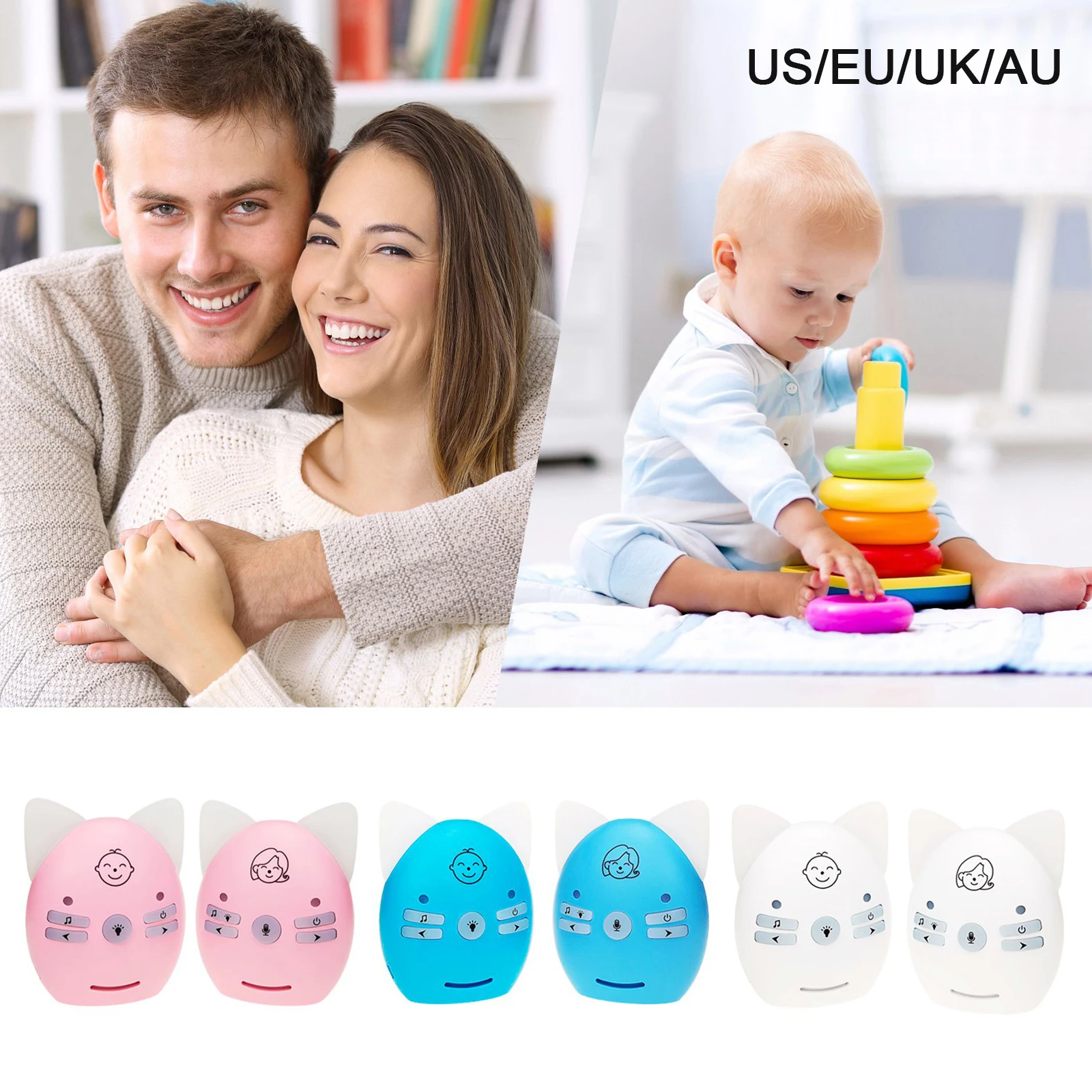 Digital Audio Baby Monitor Long Range up to 1000 ft Warning Lullabies, Two Way Talk, Rechargeable Battery Night Light US Plug