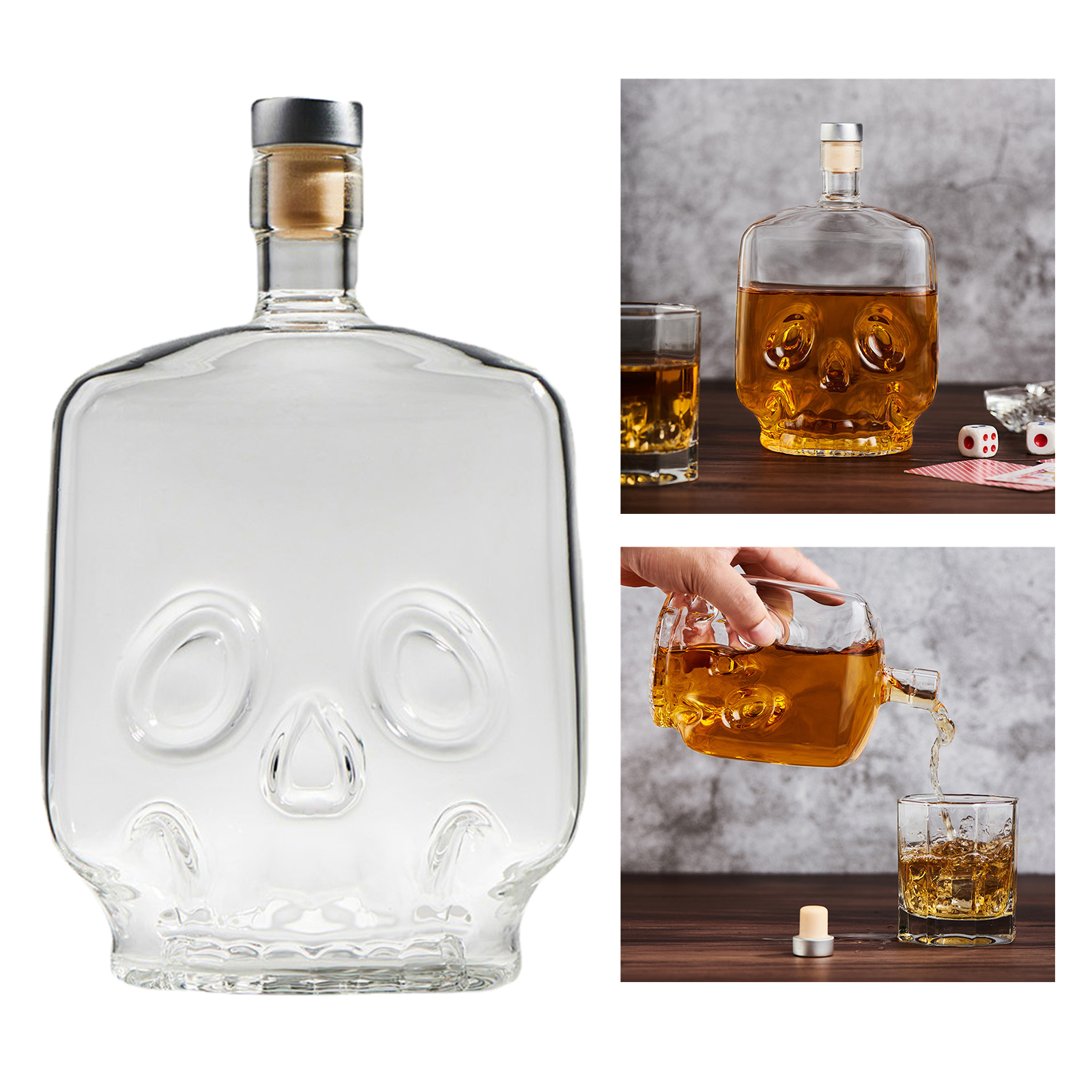 Glass Decanter Clear Skull Liquor Decanter Creative with Stopper Home Office Bar Halloween Party Decor