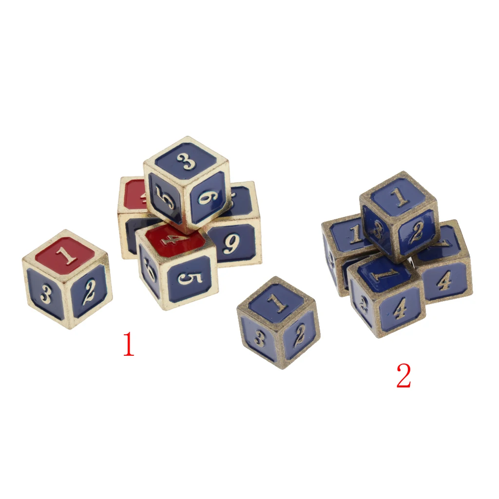 Set of 5 Six Sided D6 Dice Gilt-edged Golden/Bronze Edge and Number