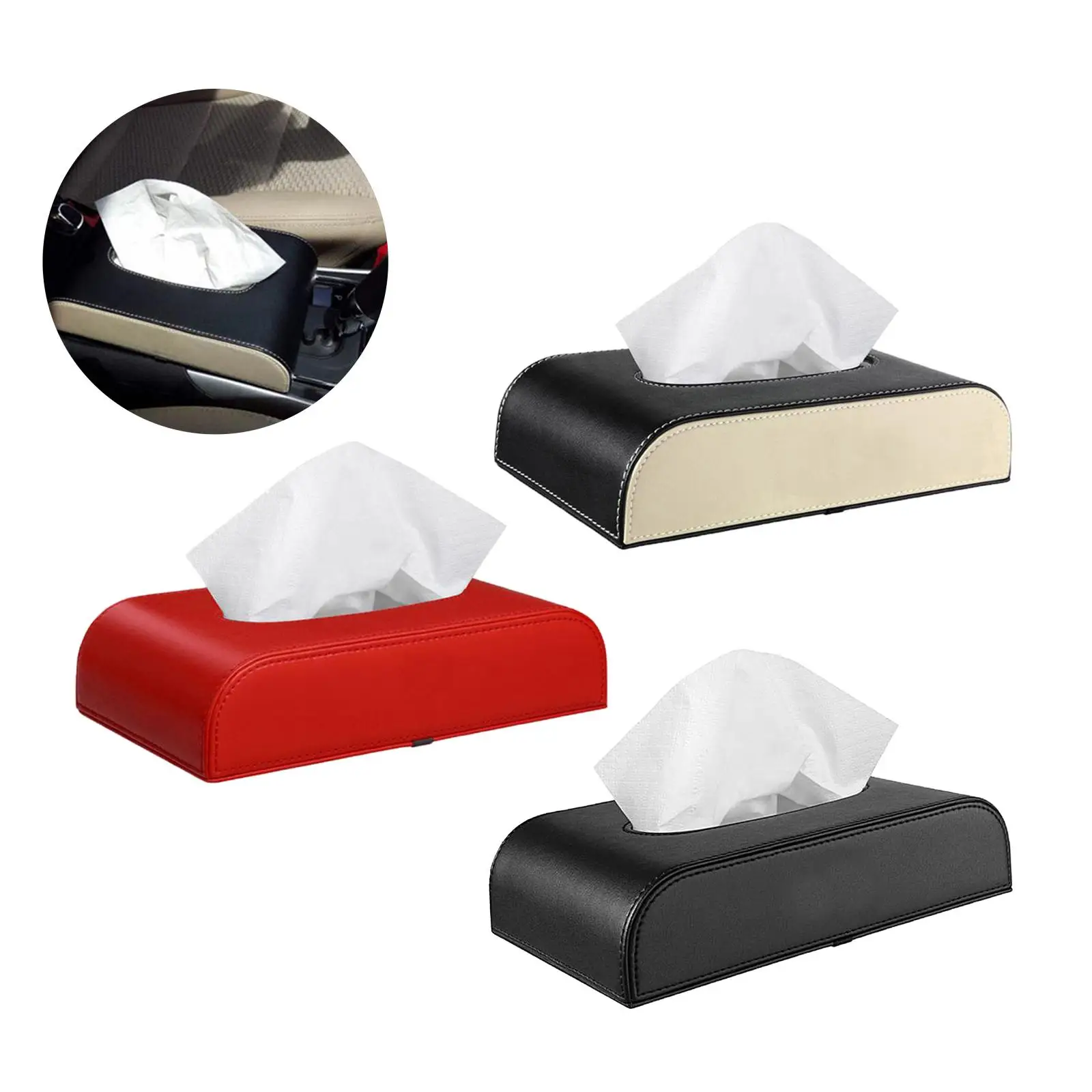 PU Leather Tissue Box Holder, Rectangular Napkin Holder Pumping Paper Case for Home Office Car Automotive Decoration