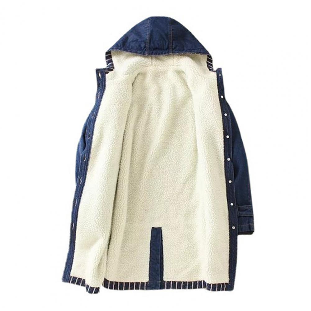 casaco denim atraente sólido manga longa velo feminino casaco com capuz para inverno