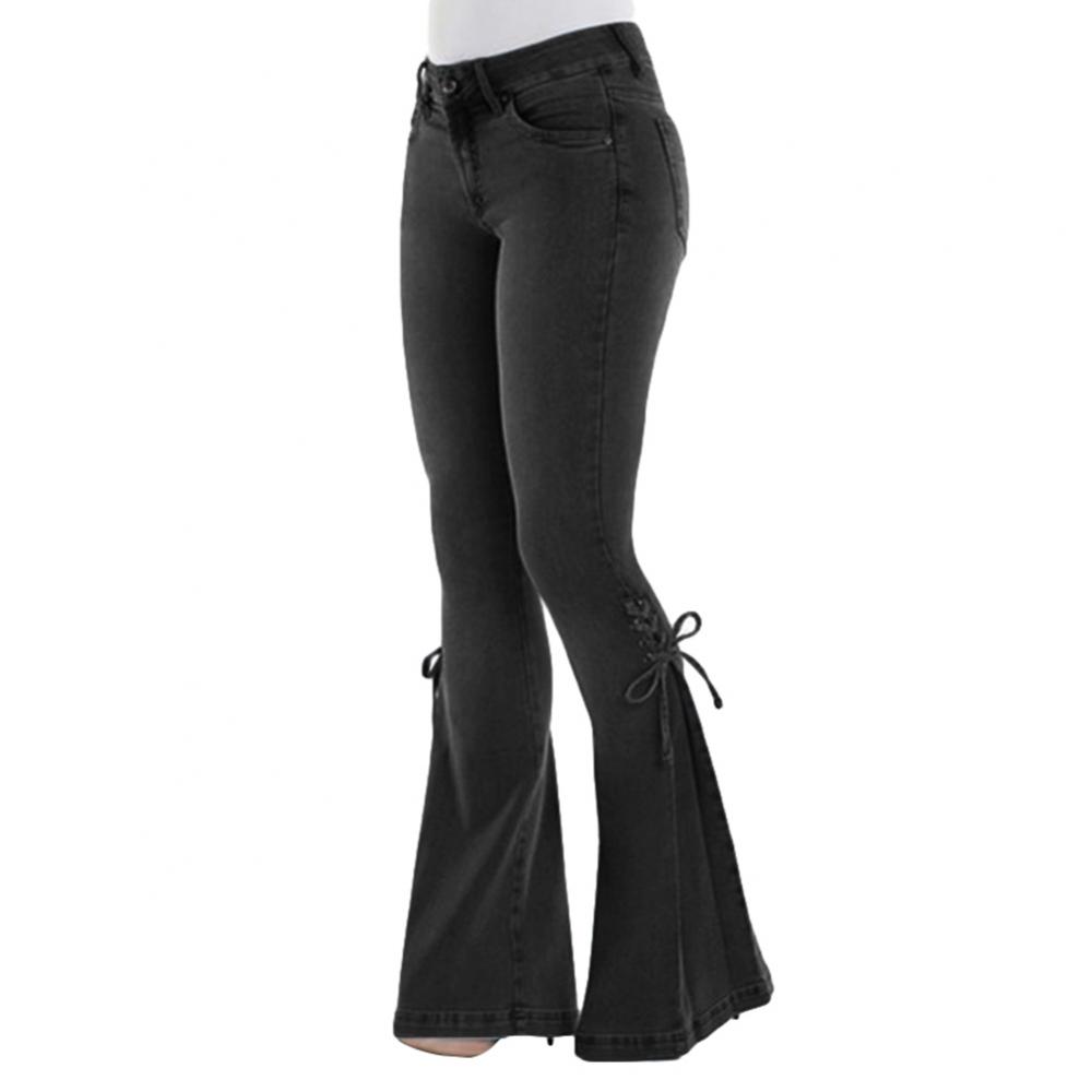 Benuynffy calça feminina abotoadura, jeans feminina boca