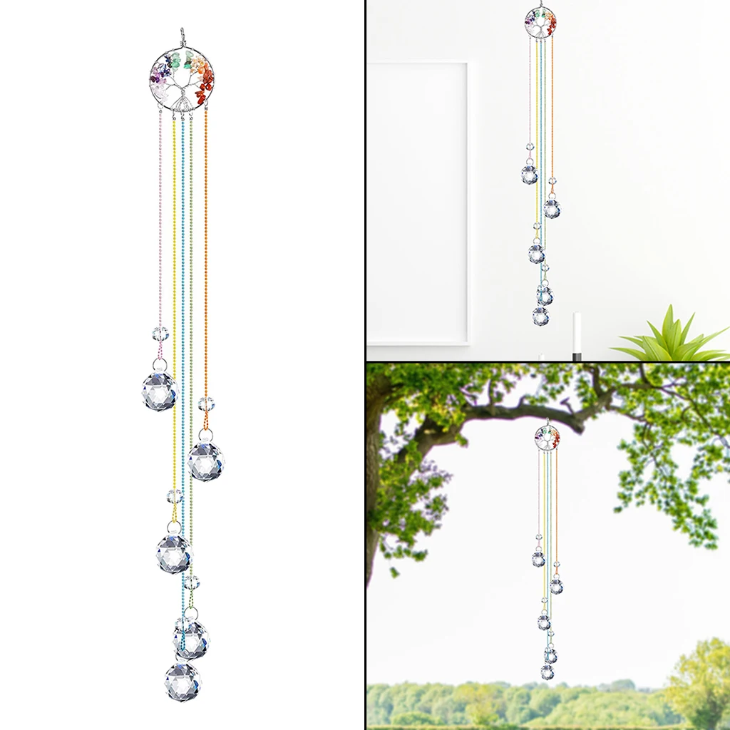 Tree Of Life Rainbow  Chakra Colors Crystal Prism Ball Window Hanging Pendants Handmade Home Tree Garden Decor