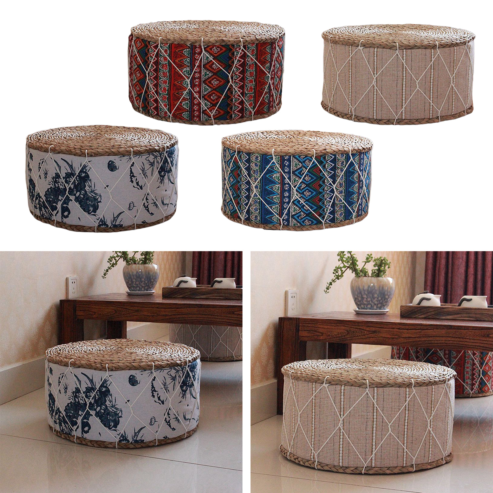 Round Straw Futon Floor Pillow Pouf Meditation Cushion Tatami Stool Sofa