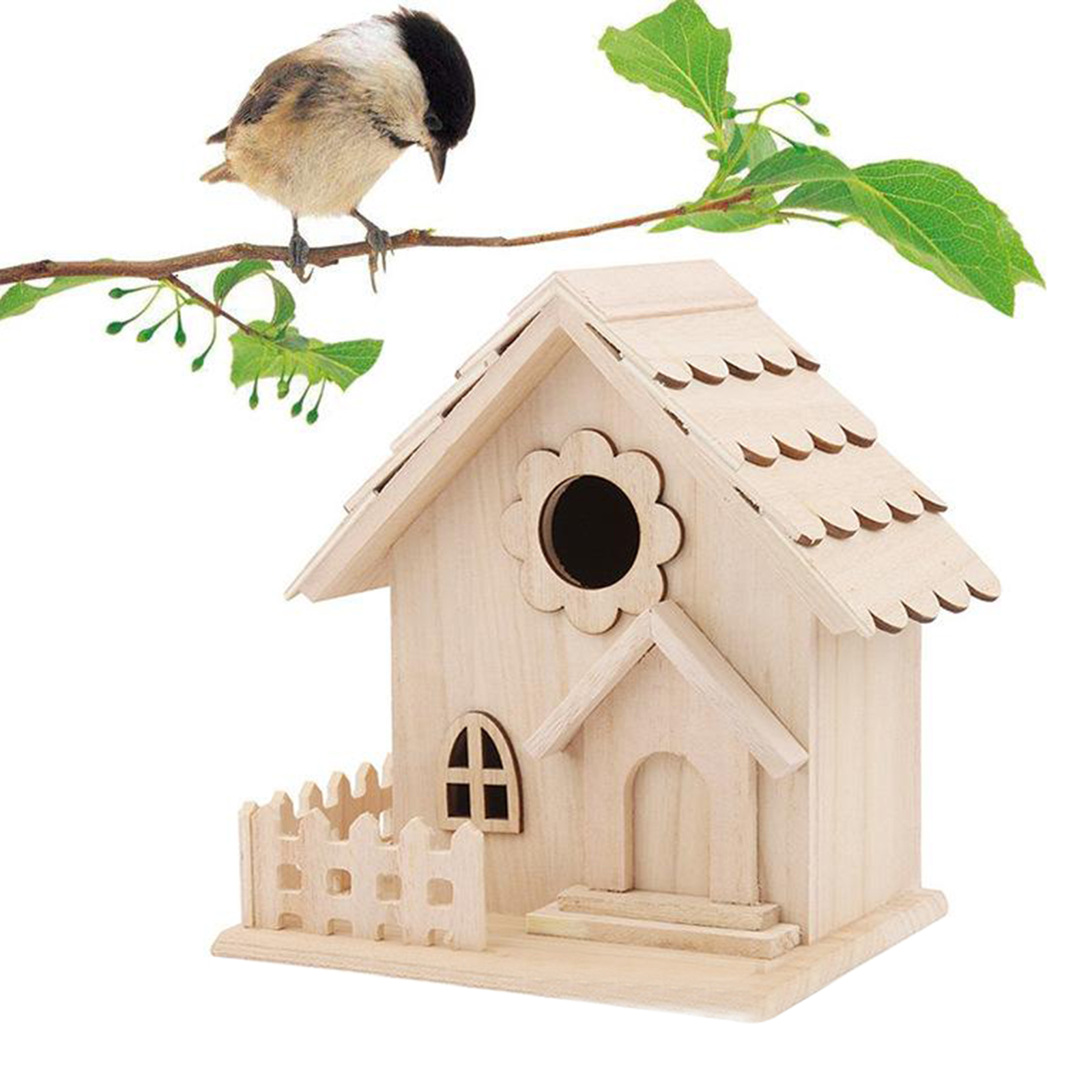 Wood Bird House Hanging Birdhouse Outside DIY Paintable Bird Nest Box Craft