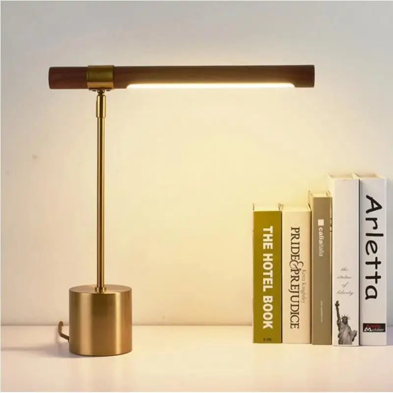 Wood LED Desk Lamp Simple Library Banker Table Lamp Bedroom Light Nightlight