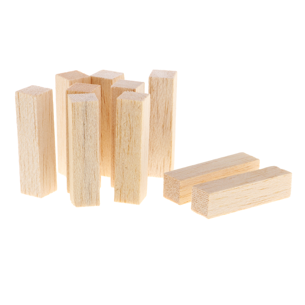 10x Square Unfinished Balsa Wood Stick Wooden Dowel Rod Block for Kids Model Making DIY Craft Home Party Decoration 50/80mm
