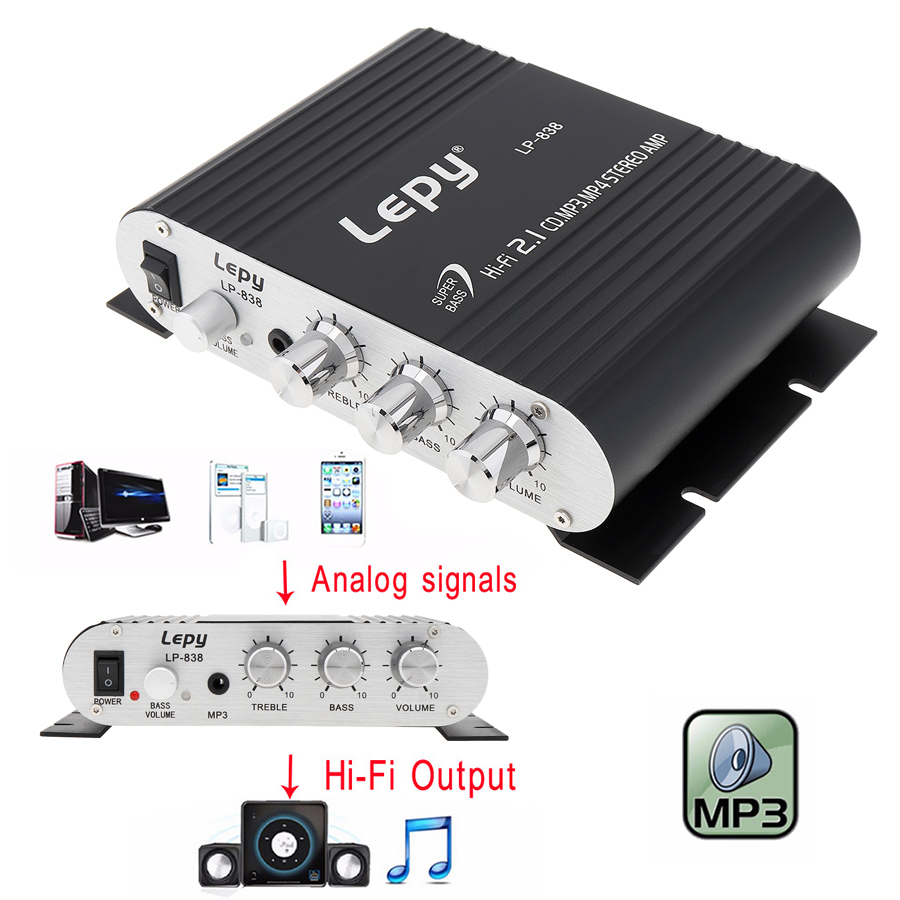 Автомобильный усилитель Lepy LP-838, 12 В, Hi-Fi 2,1, усилитель, радио, CD,  MP3, MP4, стерео, усилитель, басовые колонки, плеер для автомобиля и дома |  AliExpress