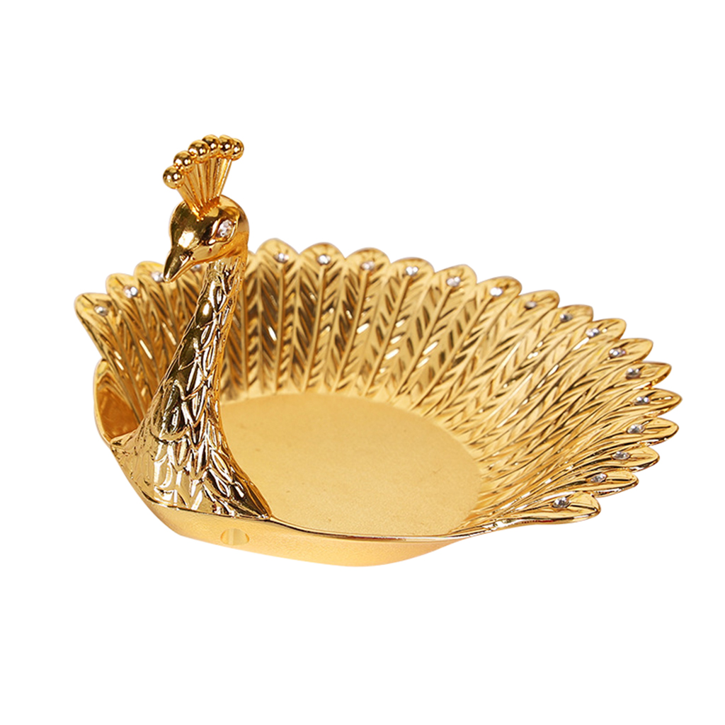 Golden Peacock Shape Fruit Plate Earrings Display Dish Dessert Serving Tray