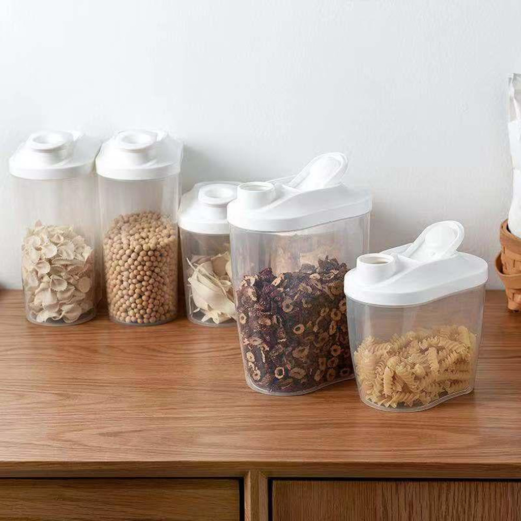 Clear Plastic Cereal Storage Container Flip Open Lid Pasta Rice Dry Food