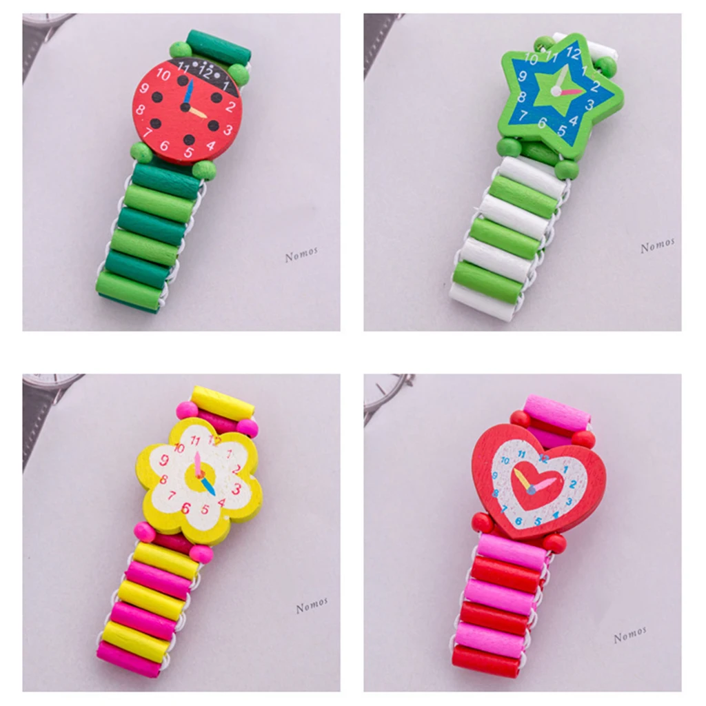 Set of 3 Simulation Wood Wristwatches Crafts Watches Toys for Boys Girs Learning Education Party Favors