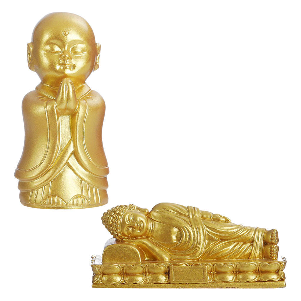 Fengshui Buddha Sculpture Ornament, Buddhism Statue Hand Made, Meditation Golden Resin for Home Decor Indoor Office