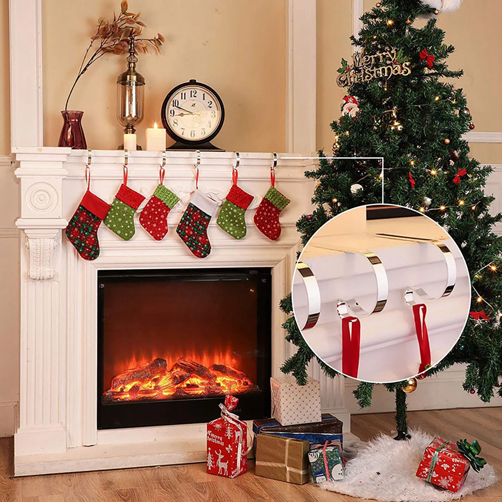 Christmas Stocking Hook HangersFireplace Mantel Clips Holders Decoration 
