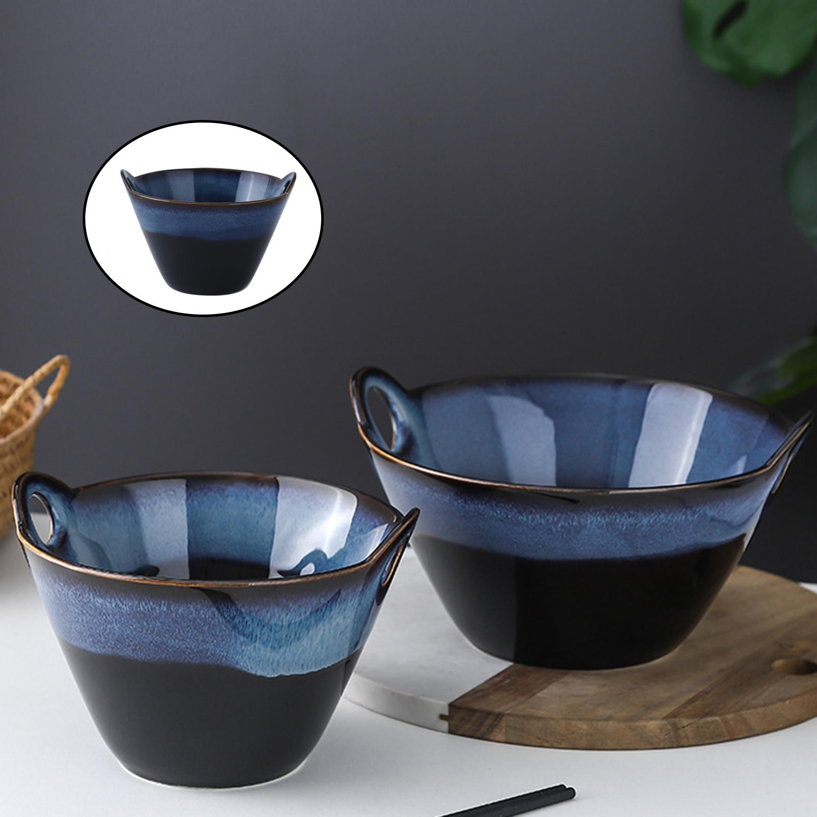 Japanese Ramen Bowl Set with Chopsticks, Spoons and Rests, Deep Porcelain Noodle Bowl Set of 1 for Udon, Pho, Salad, Soup