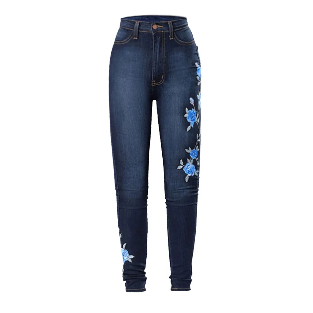 Jeans Women High Waist Ladies Embroidered With High Elasticity Straight Barrel Long Pants Fashion Casual Tight Legs Jeans Pants