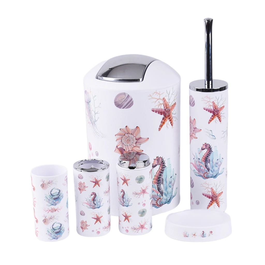 Bathroom Accessories Set 6 Pieces Bath Ensemble Bath Set Collection - Starfish 