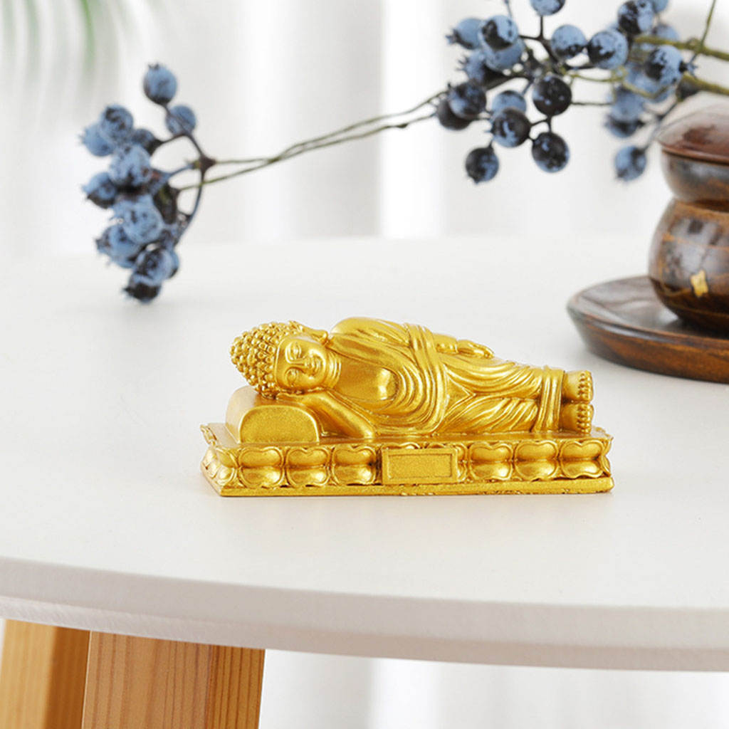 Fengshui Buddha Sculpture Ornament, Buddhism Statue Hand Made, Meditation Golden Resin for Home Decor Indoor Office